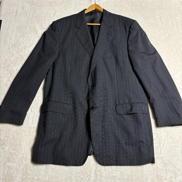 Canali Mens Blazer 46L Grey Charcoal Blue Wool Pin Stripe Sport Coat 2 Button - Picture 1 of 16